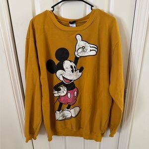 Disney Mickey Mouse Sweatshirt Mustard Yellow Graphic Pullover XXL Distressed